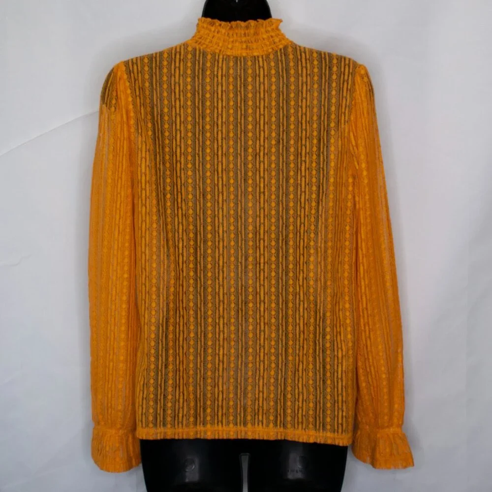 NEW Haute Monde Sheer Lace Top Juniors Large L Orange Boho Long Sleeve R13 - Picture 3 of 6